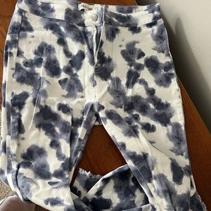 Blue and white bell bottom jeans